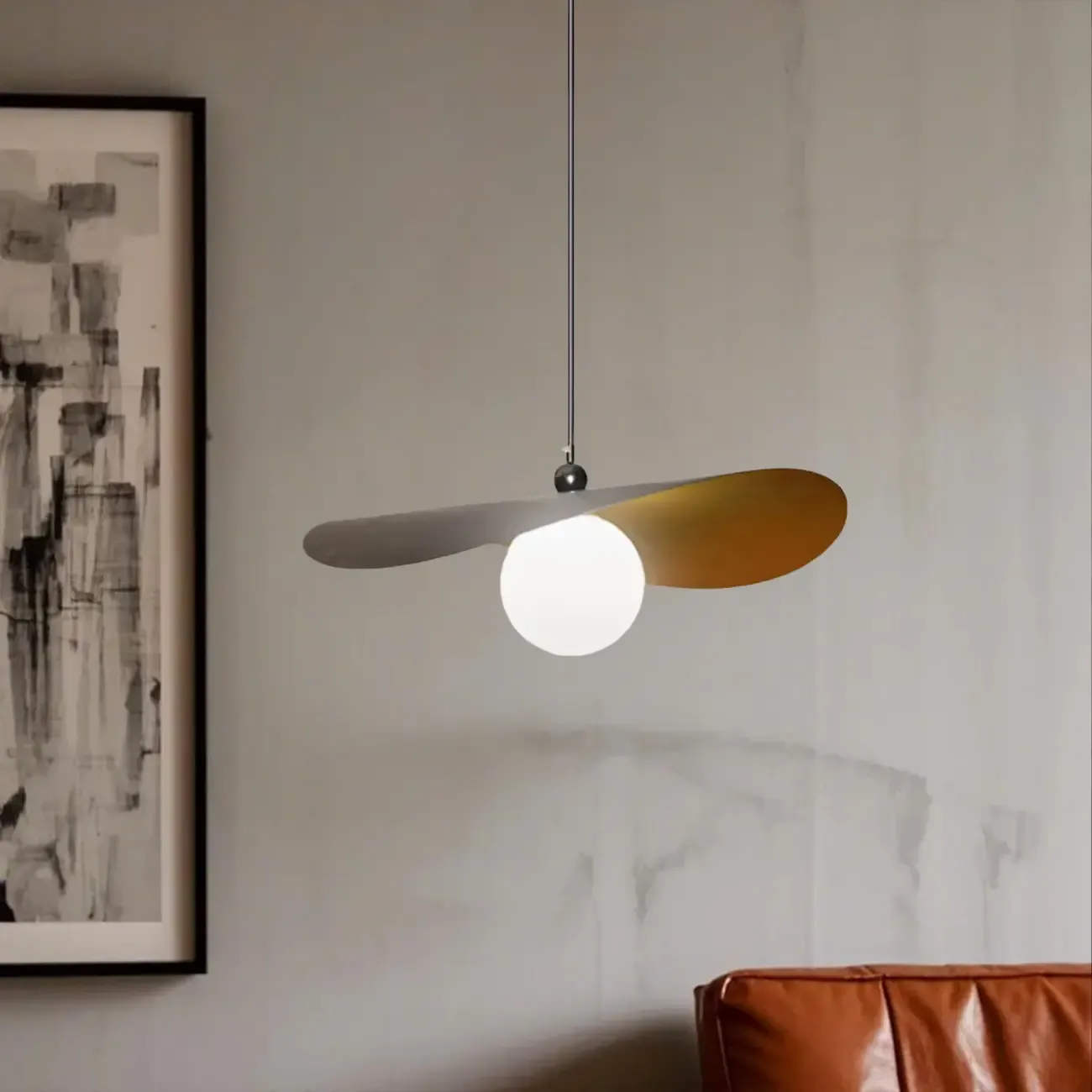 Designer White Glass Globe Pendant Light with Lotus Leaf Shade