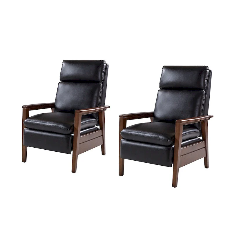 Patrick Mid-century Vegan Leather Solid Wood Recliner Set of 2 by HULALA HOME