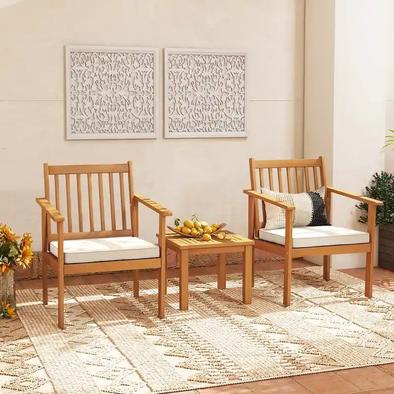 Costway 3 PCS Patio Wood Furniture Set Acacia Wood Chairs & Coffee - See Details