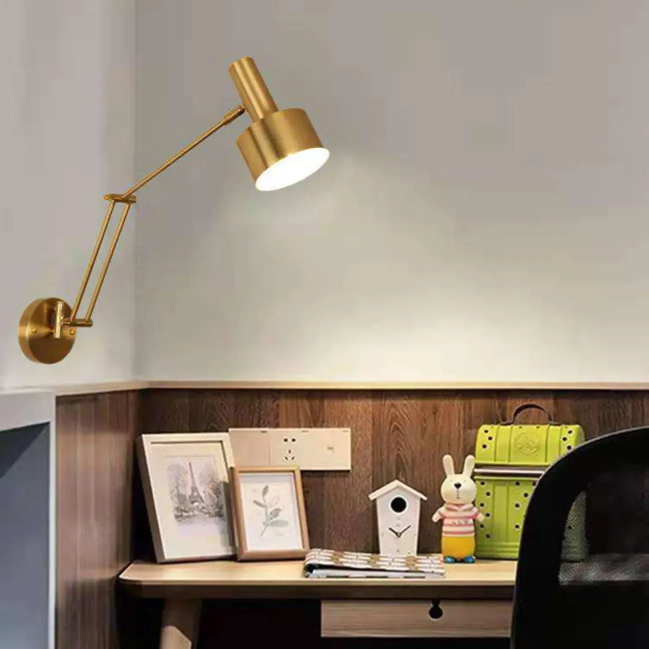 Vintage Adjustable Swing Arm Wall Light for Reading Nook