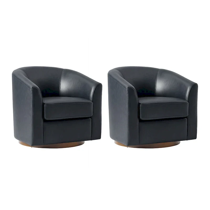 Brown Genuine Leather Swivel Barrel Chairs - Set of 2