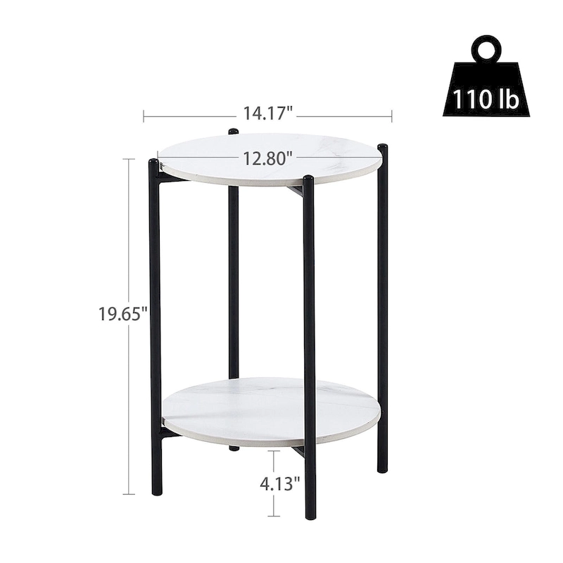 2-layer Round End Table/Coffee Table with Marble Tabletop