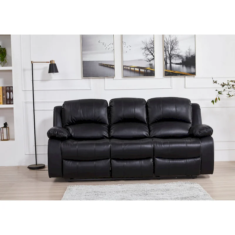 Betsy Furniture Bonded Leather Manual Rclining 3-seat Sofa Couch 8018