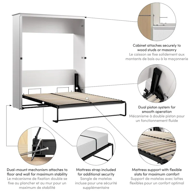 Queen Murphy Bed with X Pattern Accents – Pure White Oak / Linen White Oak, Wall Mount