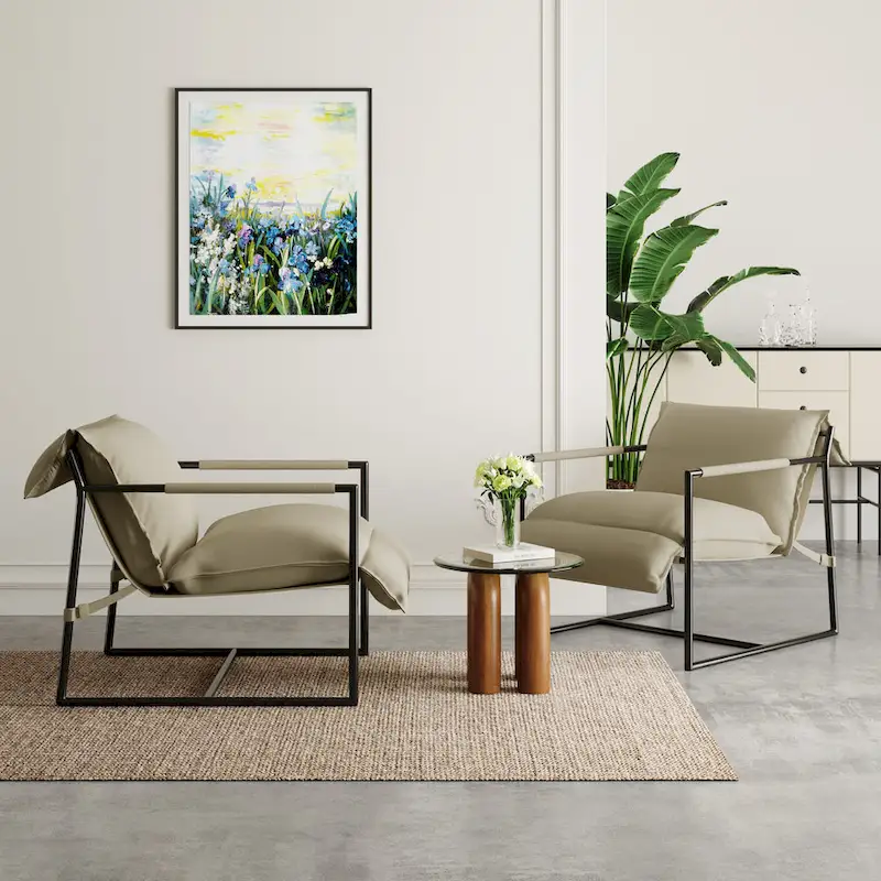 Fabric Accent Chair Metal Framed Sling Armchair Set of 2