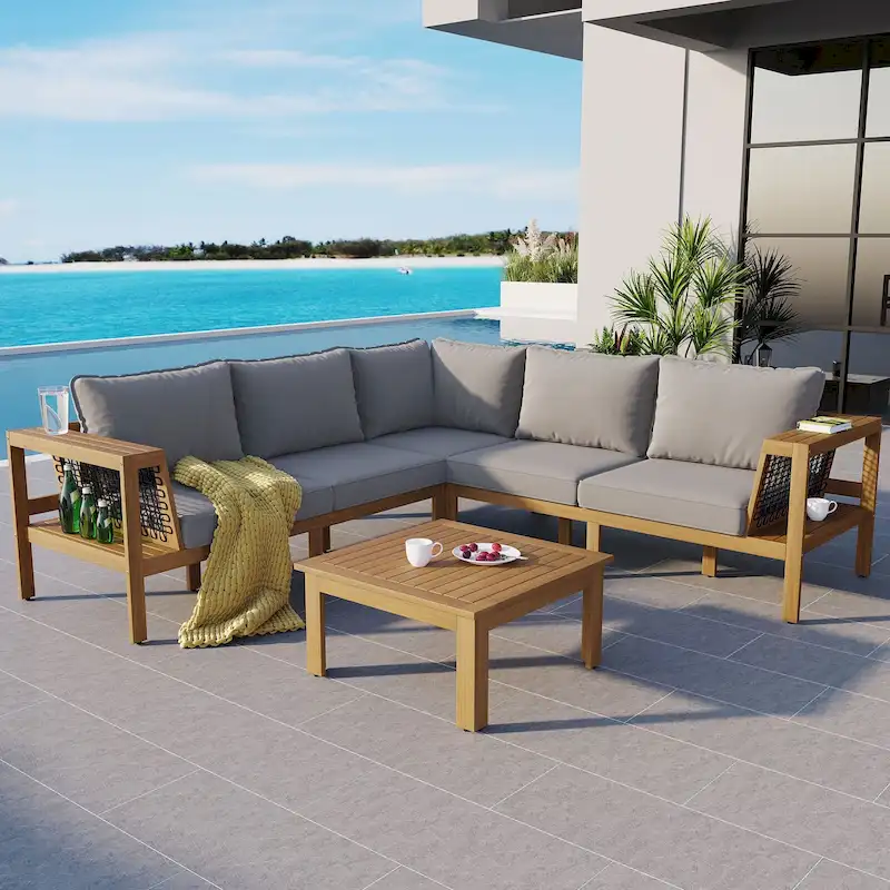 4 Pieces Outdoor Acacia Wood Sofa Set