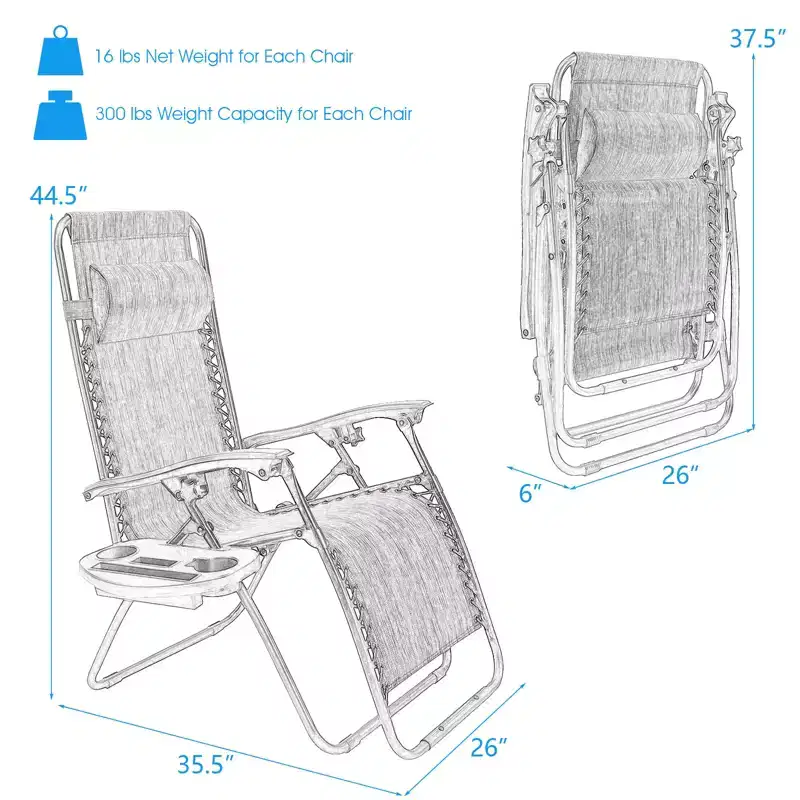 Costway 2PC Zero Gravity Chair Adjustable Recliners Textiliene