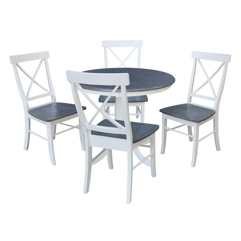 36 in Round Top Pedestal Dining Table with 4 X-back Dining Chairs