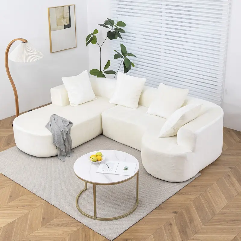 XINMICS 99.61 Modular Upholstered Sectional Sofa, Modern 3 Seater L-Shaped Compression Couch With Chaise, Left Hand Facing