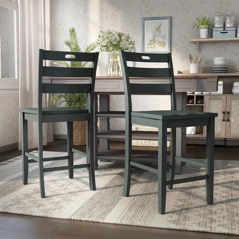 Rangel Rustic Wood Ladder Back Counter Height Chairs by Furniture of America (Set of 2)