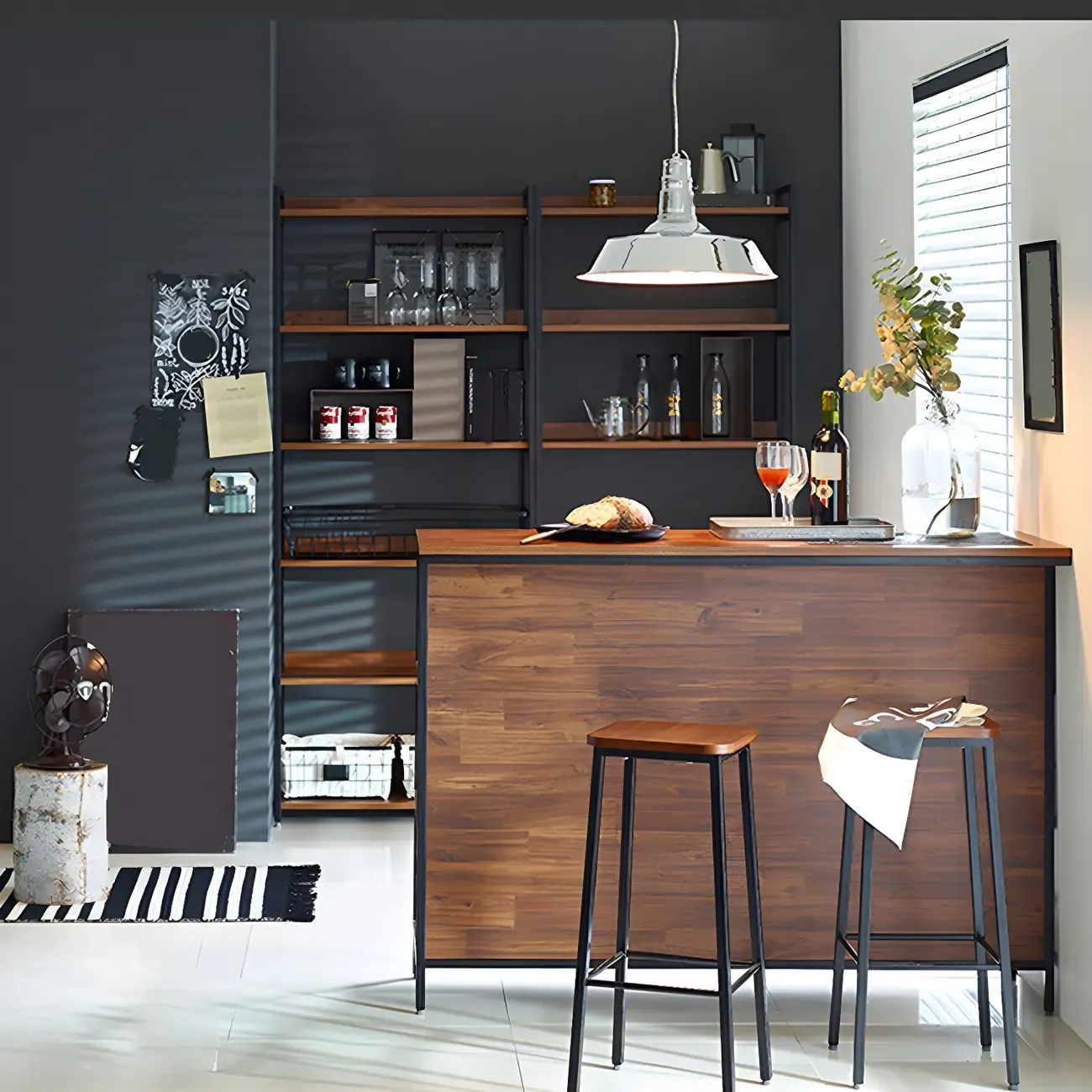 Industrial Brown Wooden 3-Tier Rear Shelf Bar Tables