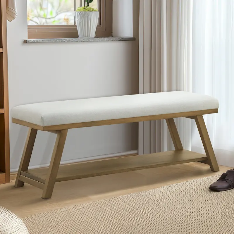 Solid Wood Shoe Bench with Cushion Entryway Shoe Bench