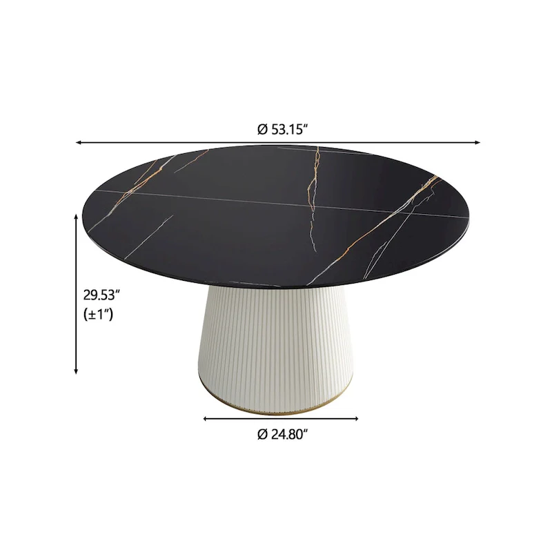 Round PU Pedestal Dining Table Faux Marble Dining Table