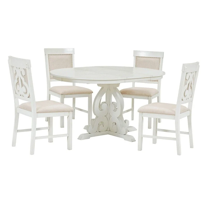58  Traditional Extendable Dining Table Set with 4 Upholstered Chairs