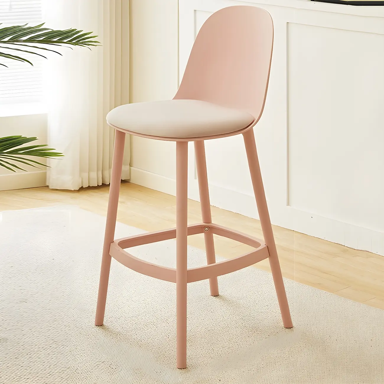 Modern Plastic Upholstered Bar Stool with Footrest