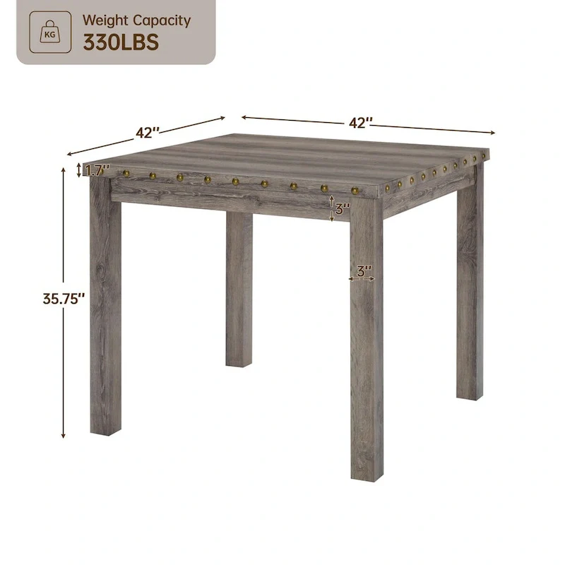 Farmhouse 5-Piece Square Bar Table with 4 Upholstered Counter Stools