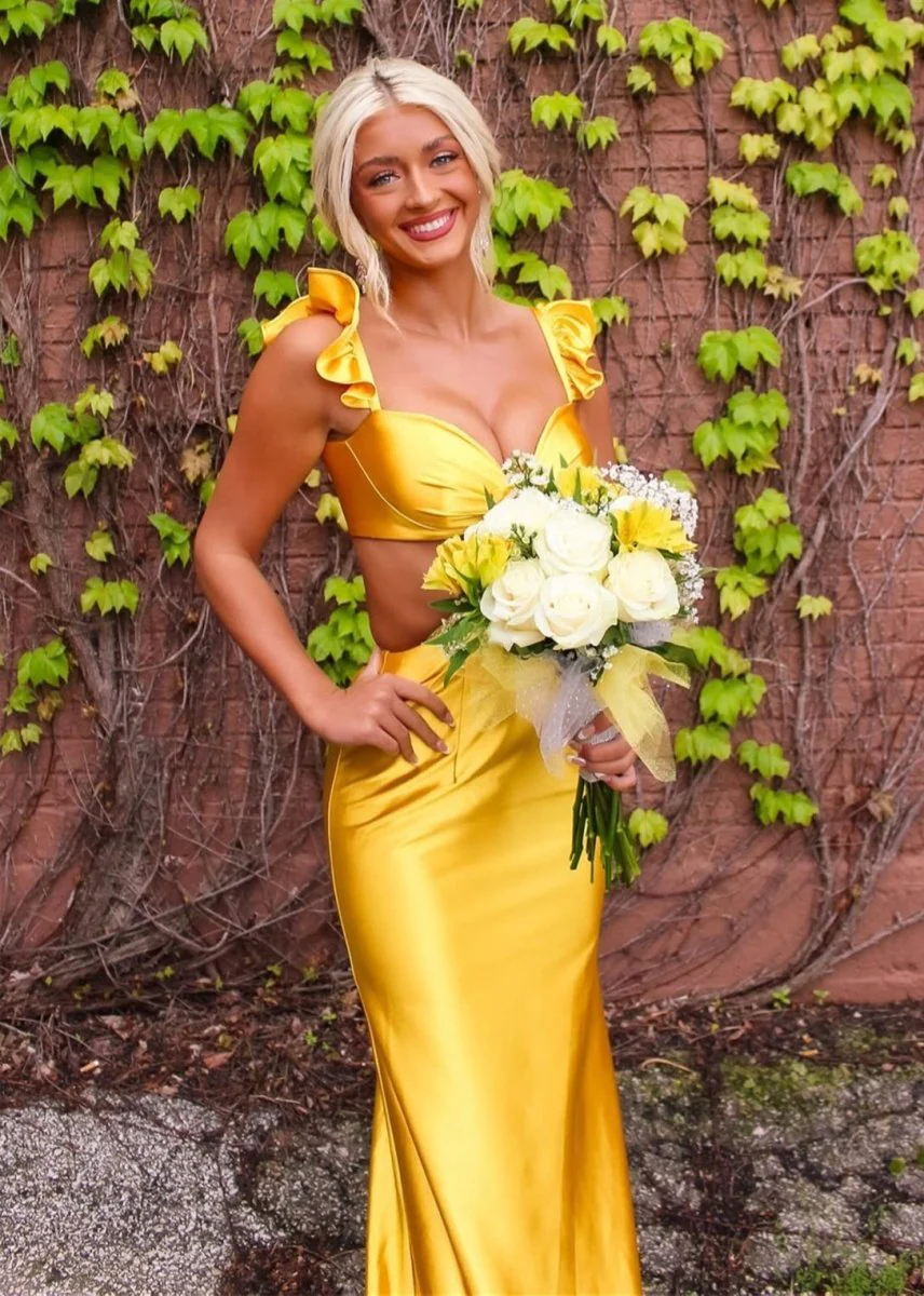 Violet Flutter Sleeve Cutout Mermaid Fitted Gown