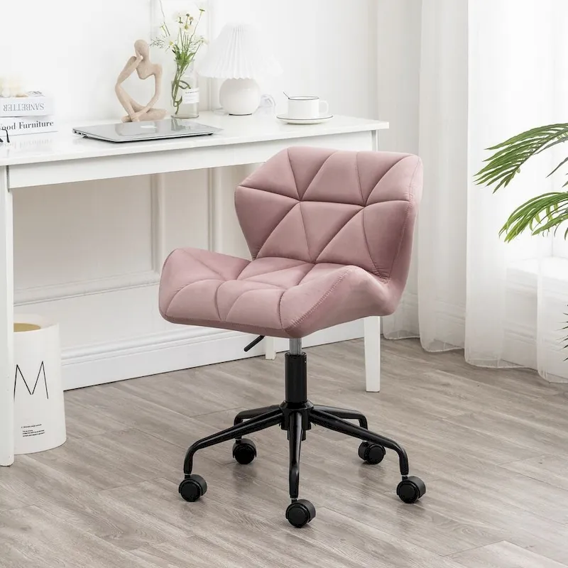 Diamond Tufted Armless Adjustable Swivel Home Office Chair