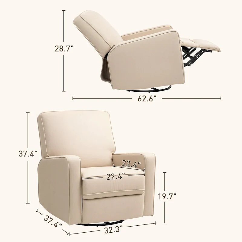 Manual Recliner Chair with Swivel Rocker, Adjustable Footrest, Breathable Fabric, Beige