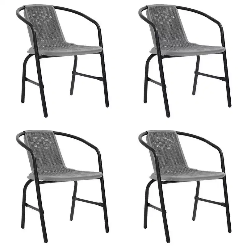 vidaXL Garden Chair Set of 4 Black Plastic rattan, steel Standard