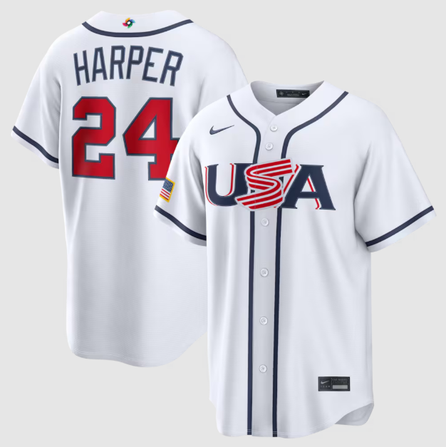 USA Baseball Bryce Harper White 2026 World Baseball Classic Home Stadium Jersey