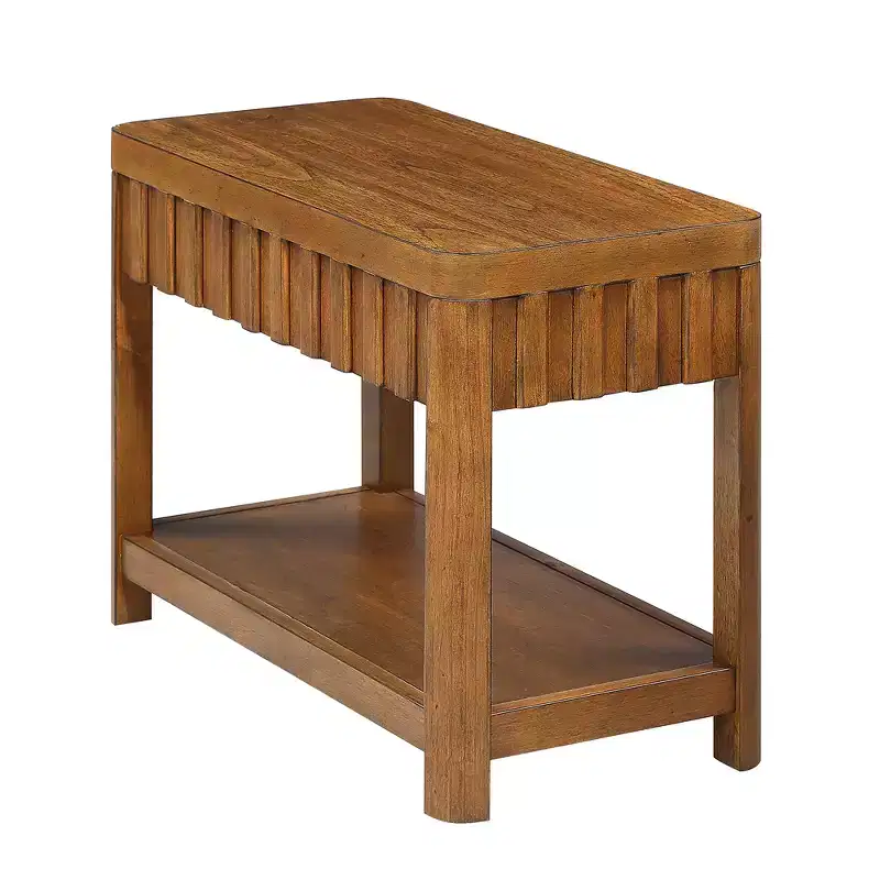 Zeus & Ruta 25'' Farmhouse Rectangular End Table with Storage Shelf and Solid Wood Legs for Living Room, Bedroom, or Office, Walnut