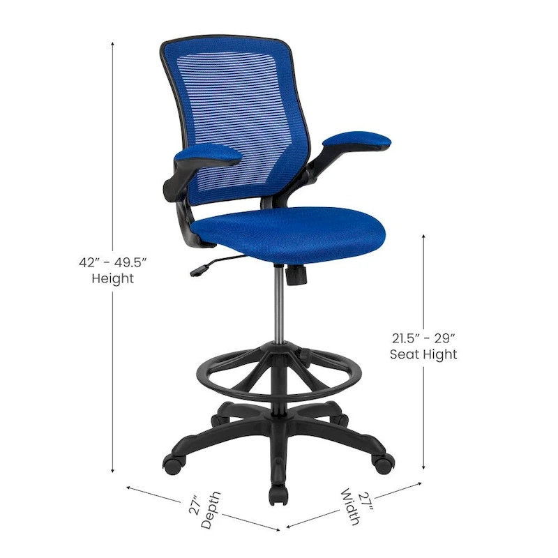 Mid-Back Mesh Ergonomic Drafting Chair with Foot Ring and Flip-Up Arms
