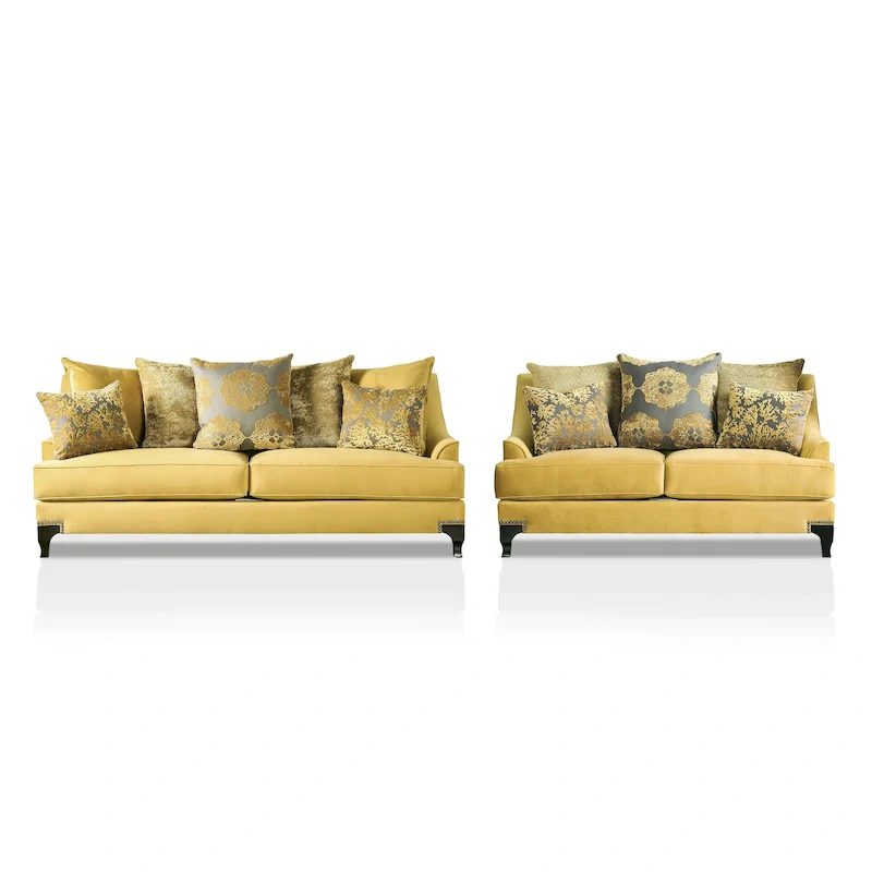 Contemporary Velvet Nailhead 2-Piece Sofa & Loveseat Set | Foam Fill, No-Sag Springs, Seats 5