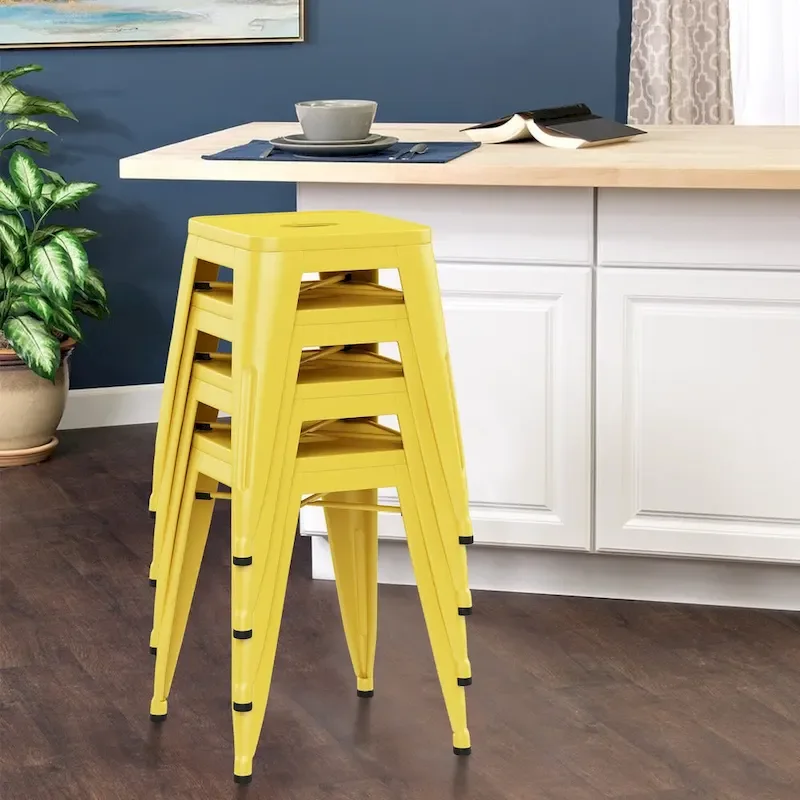 Black / Yellow Backless Metal Bar Stool, Stackable, Set of 4 – 18