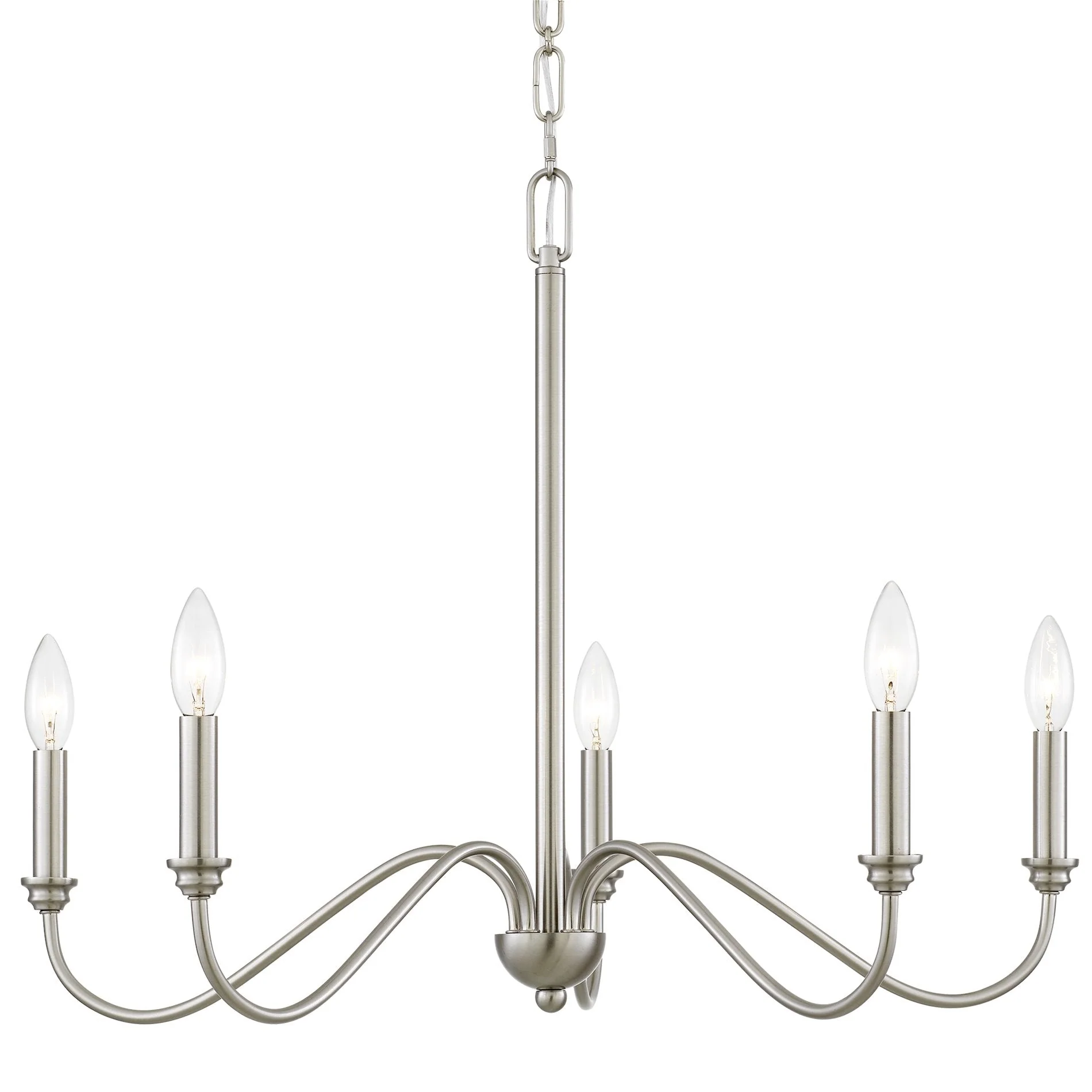 Kira Home Archer 28 5-Light Large Modern Chandelier + Curved Arms, Adjustable Hanging Height, Brushed Nickel Finish