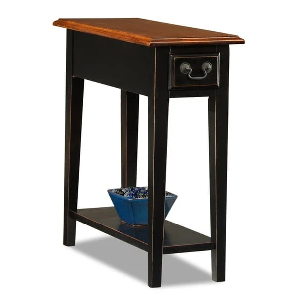 Narrow Side Table with Drawer and Shelf - Medium Oak/Black