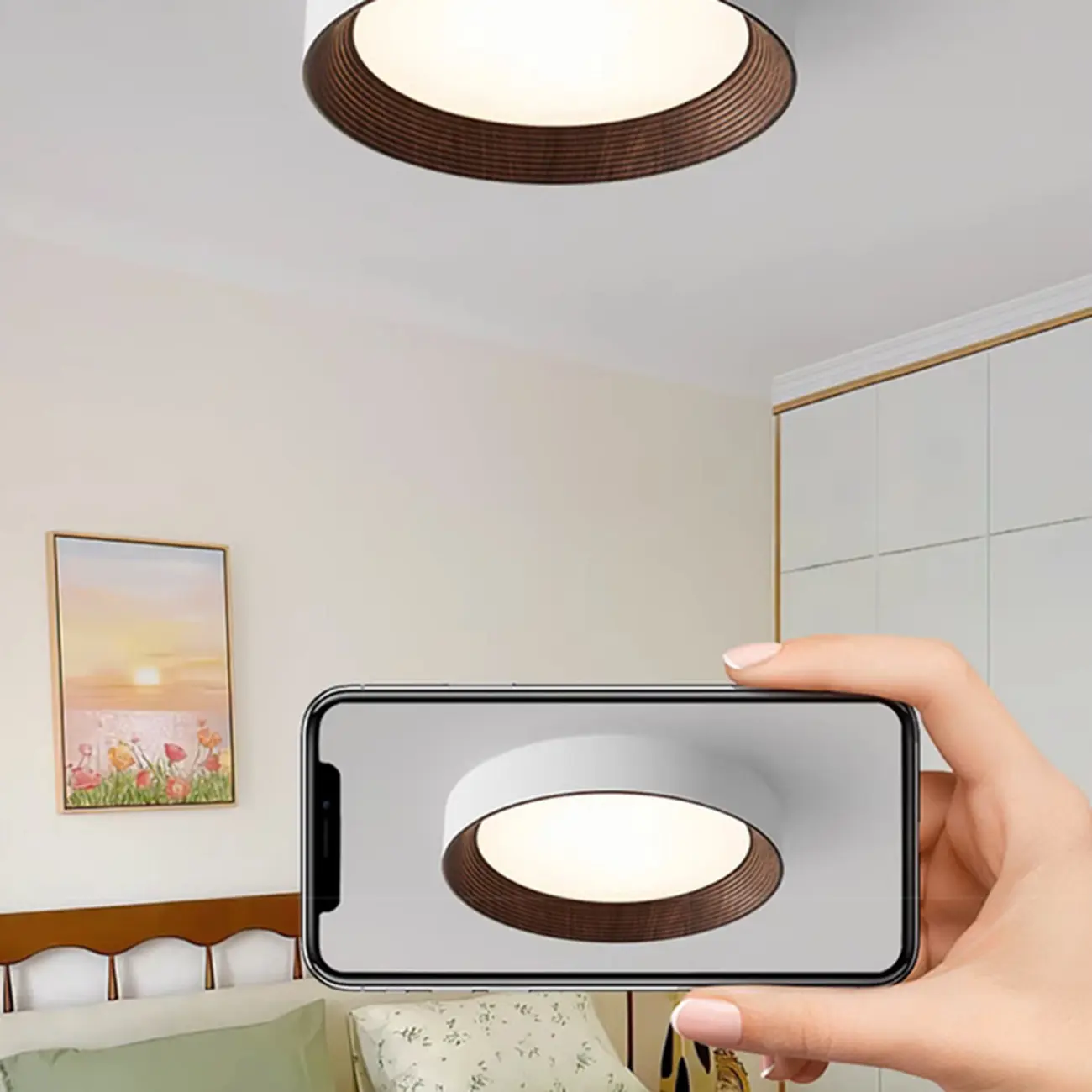 Walnut Round Flush Mount Ceiling Light