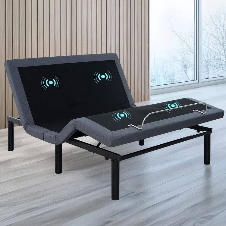 Gray / Black Adjustable Bed Base with Optional Massage – Twin XL / Full / Queen / King / Split King