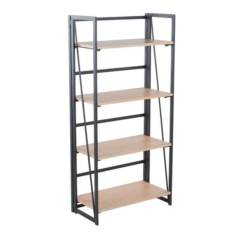 4-Shelf Open Bookcase, Black/Natural, Metal Frame, Single Unit