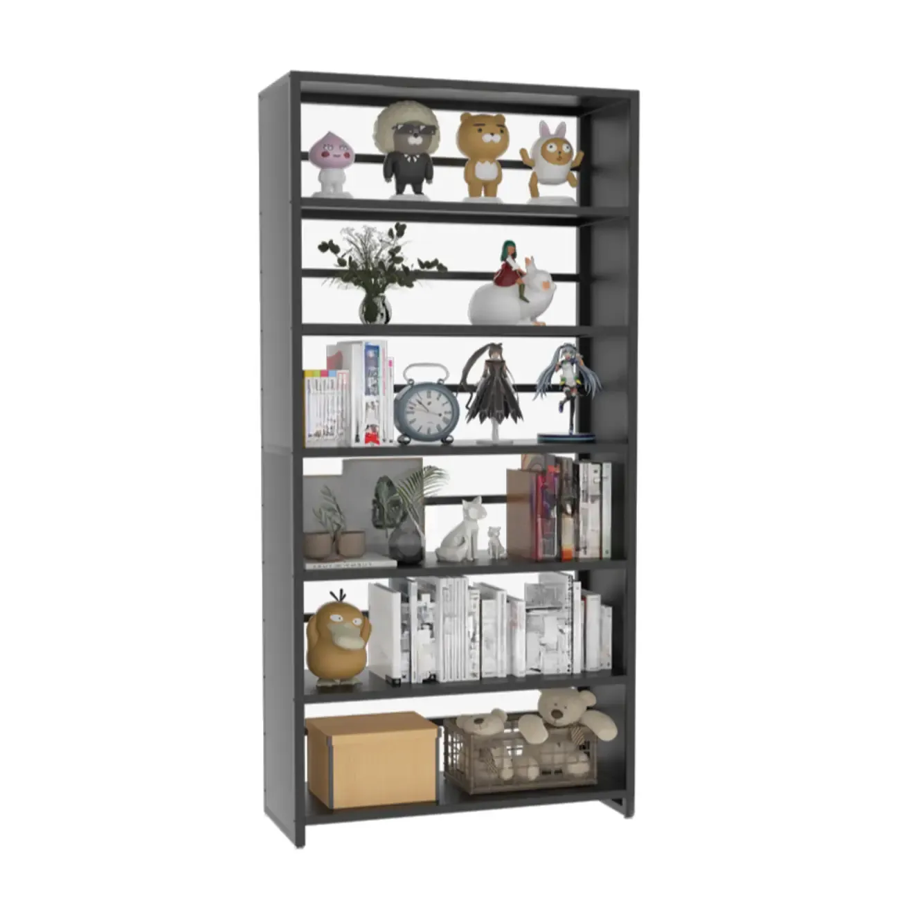 Black Metal 6-Tier Open Back Vertical Bookcase