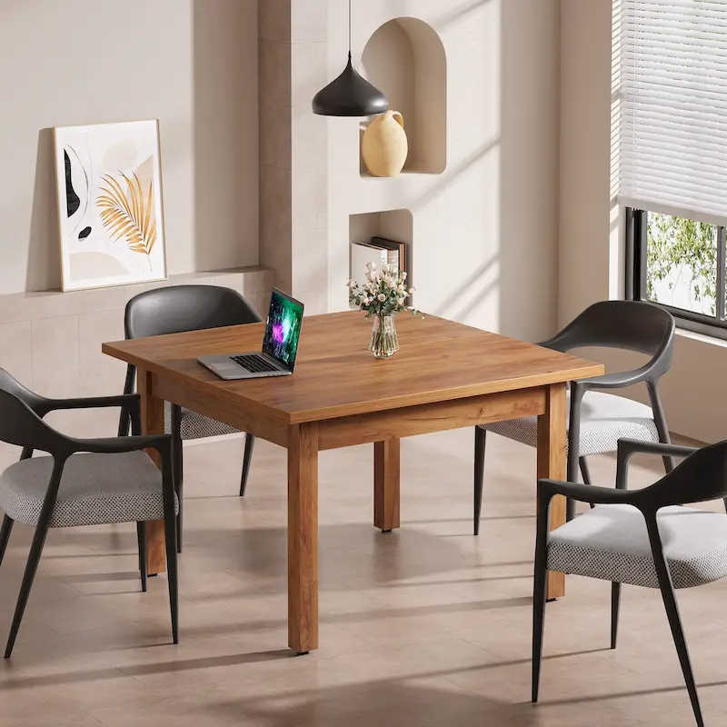 Brown / Black Square Conference Table with Solid Wood Legs, Seats 1–2