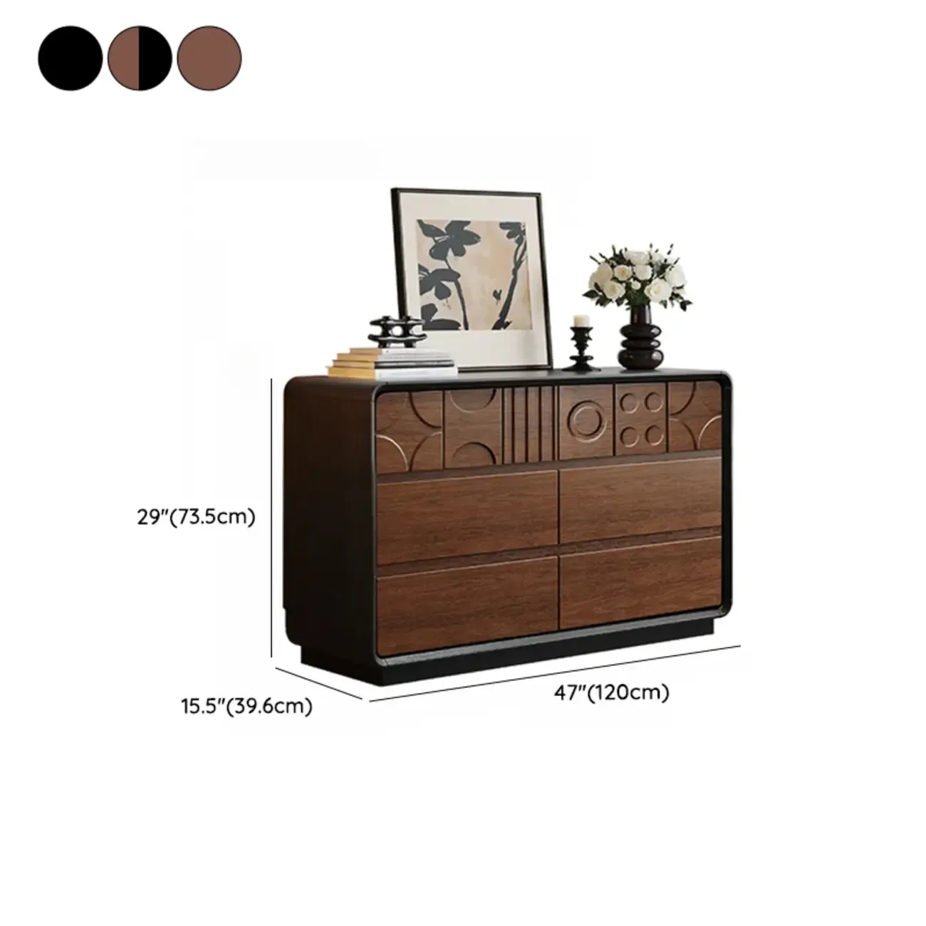 Art Deco Inspired Wood Dresser with Geometric Carvings