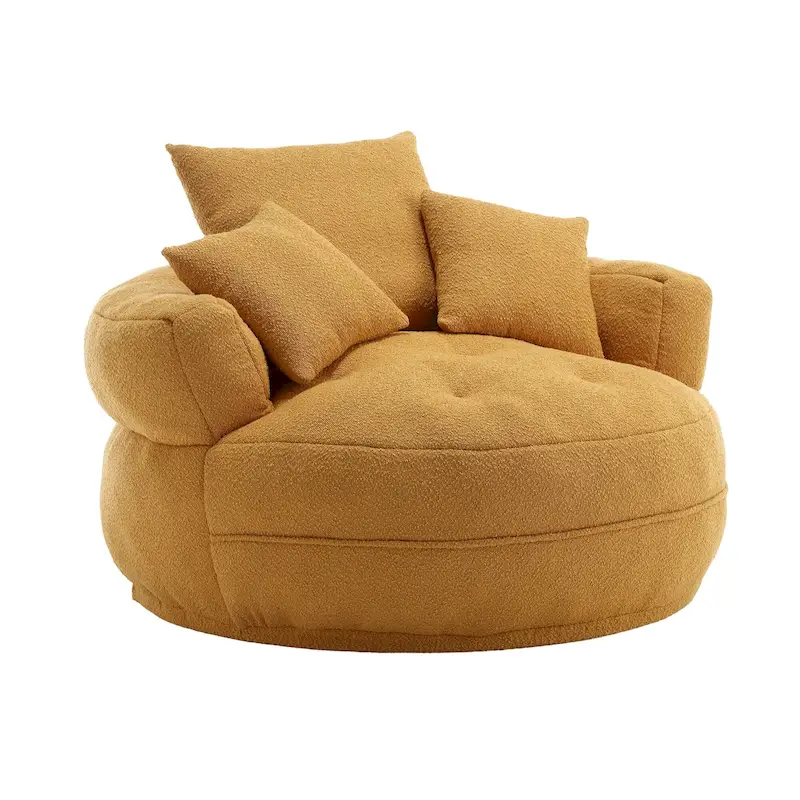 Oversized Round Fabric Lounge Chair with Curved Back