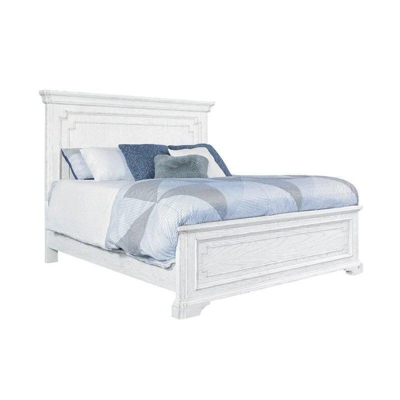 White Mist Wood Panel Bed with Wooden Slats - Fits 2 People