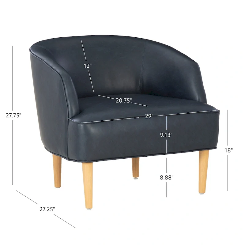 Caramel/Navy Blue Mid-Century Faux Leather Accent Chair, 1-Person