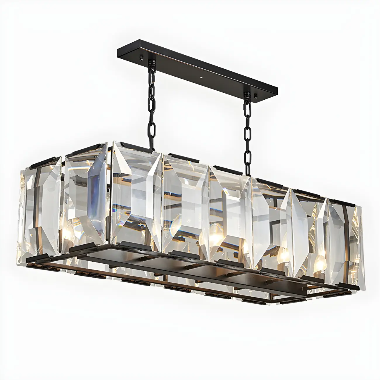 Modern Crystal Island Chandelier in Black and Gold