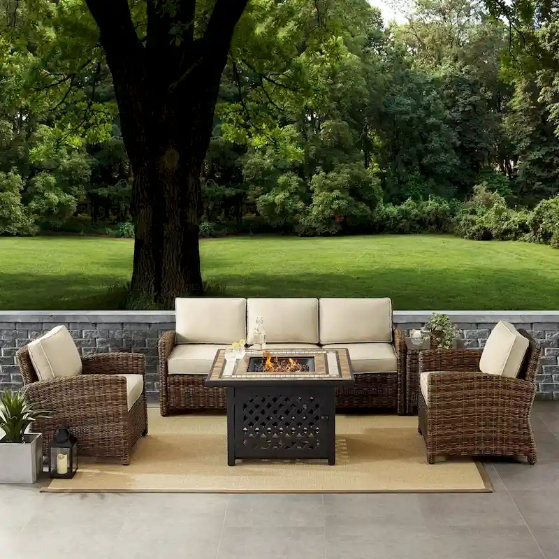 Crosley Bradenton 5-Piece Outdoor Wicker Sofa Conversation Set With Sand Cushions - 94.5 