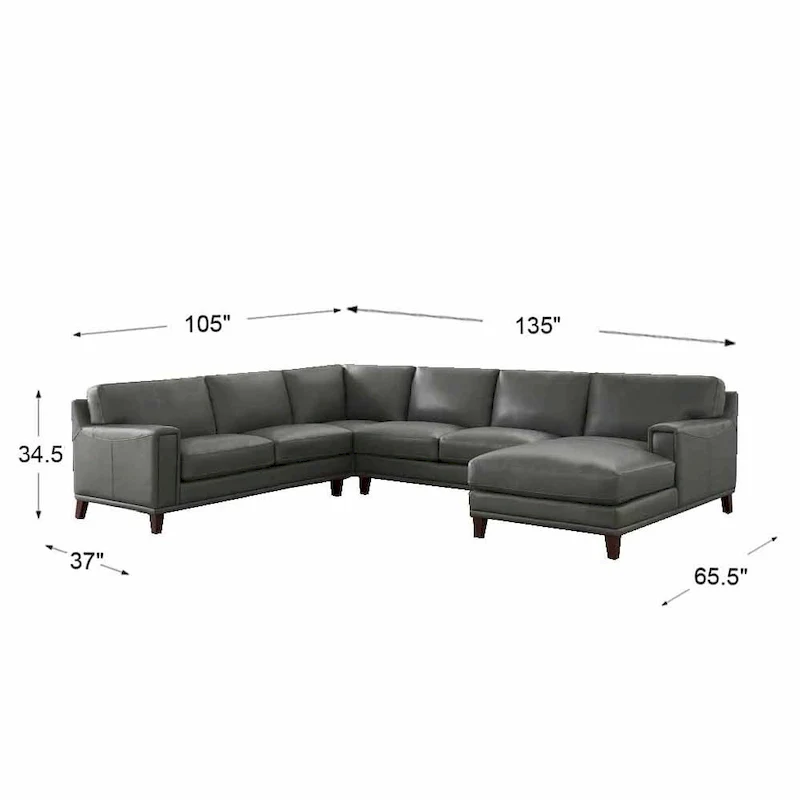 Hydeline Hayward Top Grain Leather Sectional Sofa with Chaise