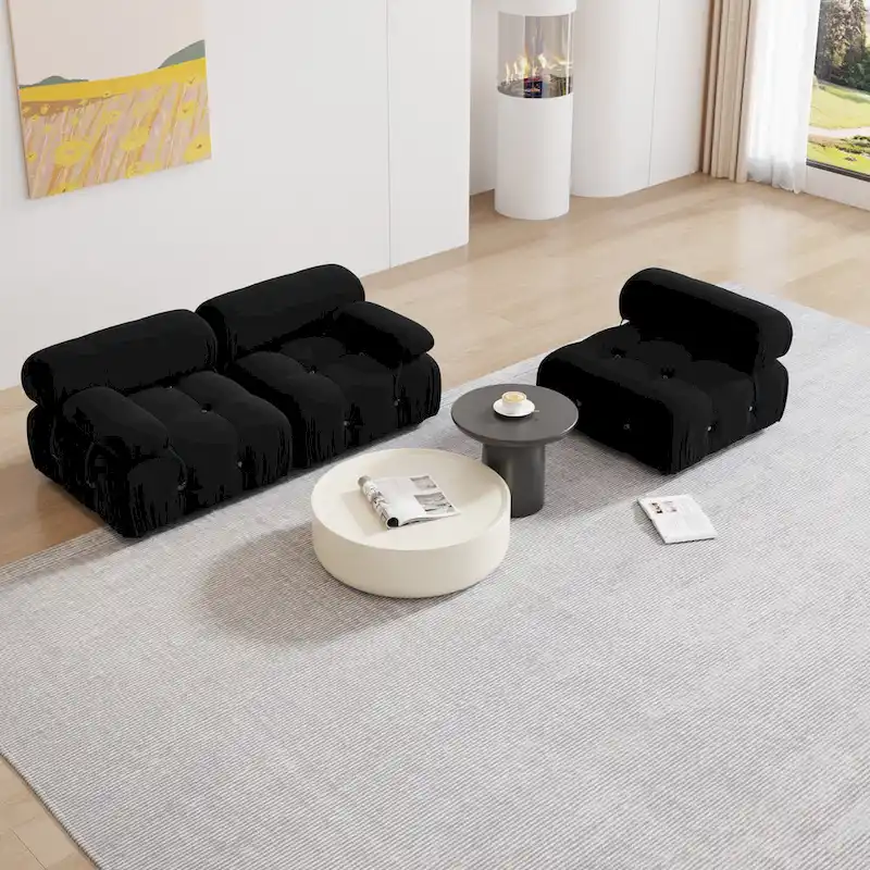 Black Velvet Upholstered Sectional Sofa