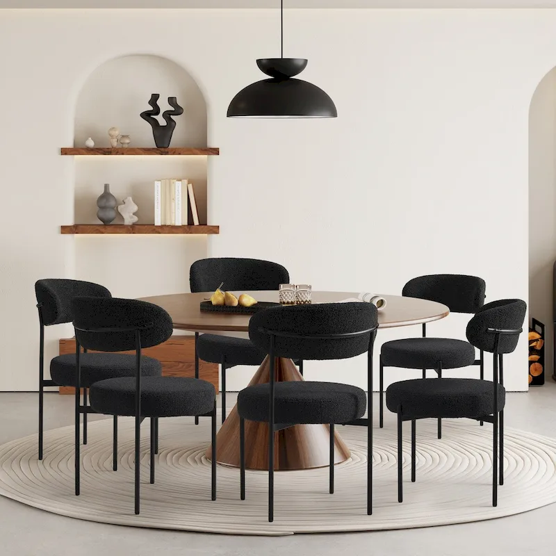 Bayville Mid-Century Curved Back Fabric Upholstered Metal Dining Chair (Set of 6)