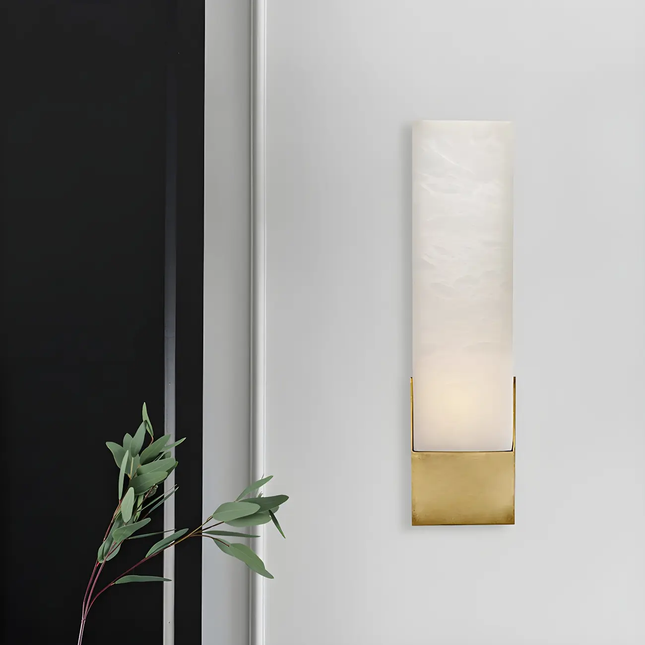Modern Gold Rectangular Stone Wall Sconce for Living Room