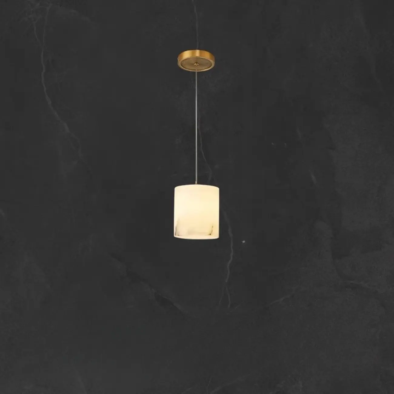1-Light Gold Stone Square Hanging Pendant Light
