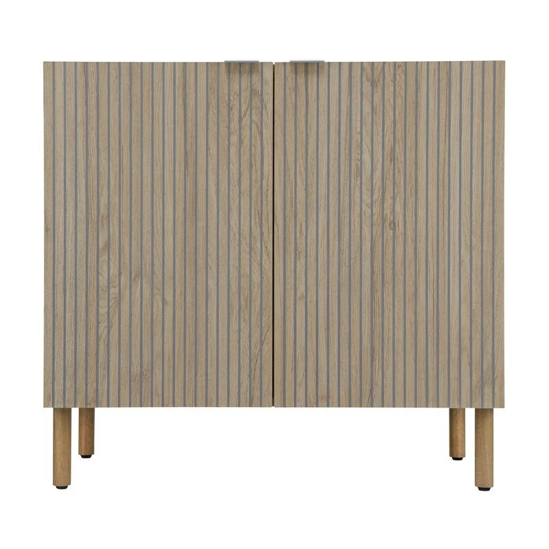 Black & Light Brown 2-Door Storage Cabinet – Adjustable Shelf, Euro Hinges, Cylindrical Legs