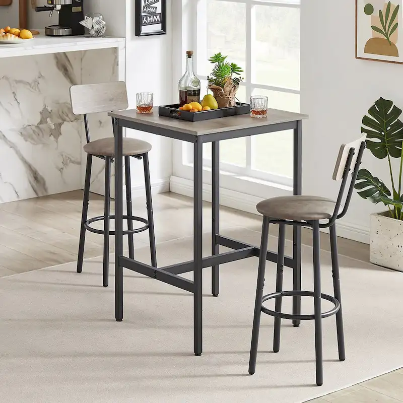 Industrial Bar Table with 2 Stools - Rustic Brown/Grey