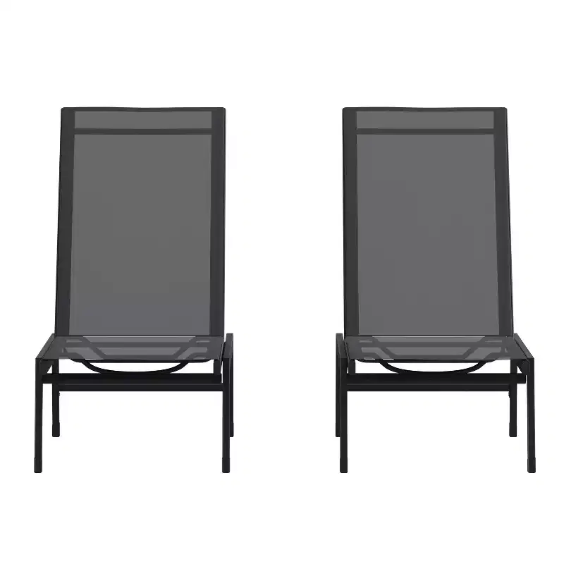 Emma and Oliver Set of 2 Textilene Adjustable 5 Position Patio Chaise Lounge and Metal Frame
